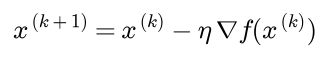 The next iterate is the current iterate minus eta times the gradient at the current iterate