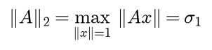 The spectral norm of A is the largest length of A x over unit vectors x, which equals sigma 1
