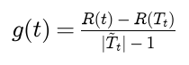 The effective alpha g of t is R of t minus R of the branch below t, divided by the number of leaves of that branch minus 1