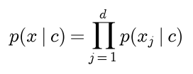The likelihood of x under class c is the product over the d features of the likelihood of each feature under c