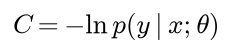 The cost of one example is minus the natural logarithm of the probability of the target given the input and the parameters