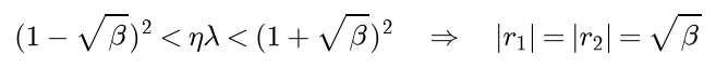 If eta lambda lies between 1 minus root beta squared and 1 plus root beta squared, both roots have size root beta