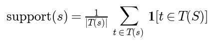 The support of sentence s is one over the number of its terms times the number of its terms that occur in the terms of the cited sources